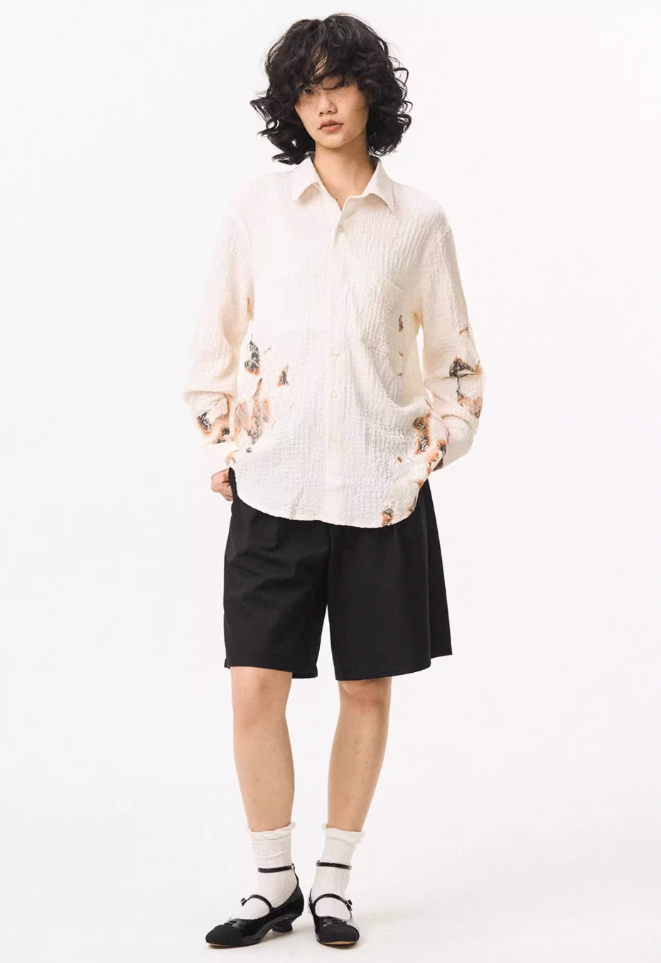 EMPTY REFERENCE Burnt Flower Lace Long Sleeve Shirt