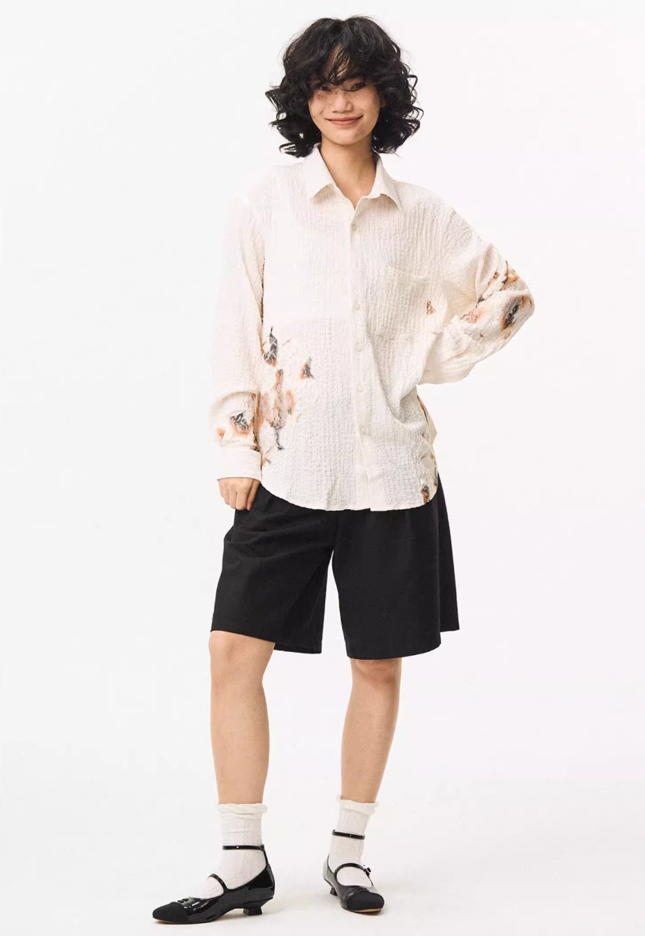 EMPTY REFERENCE Burnt Flower Lace Long Sleeve Shirt