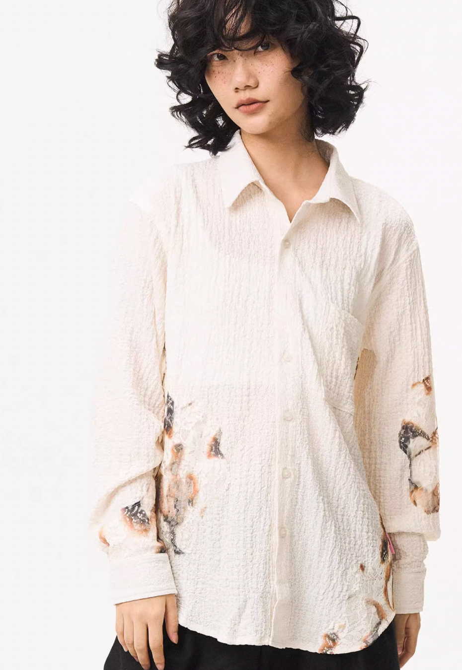 EMPTY REFERENCE Burnt Flower Lace Long Sleeve Shirt