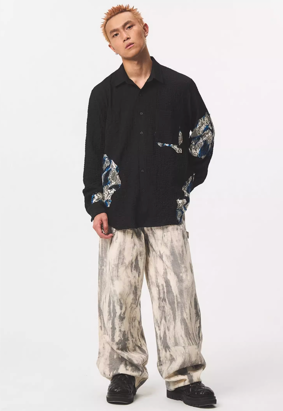 EMPTY REFERENCE Burnt Flower Lace Long Sleeve Shirt