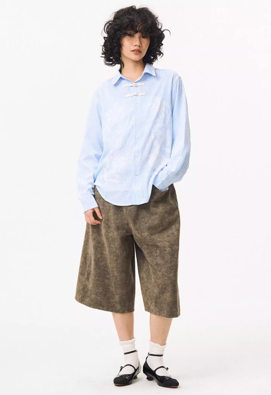 EMPTY REFERENCE Printed Blue Plaid Long Sleeve Shirt