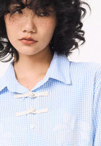 EMPTY REFERENCE Printed Blue Plaid Long Sleeve Shirt