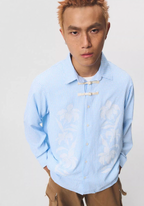 EMPTY REFERENCE Printed Blue Plaid Long Sleeve Shirt