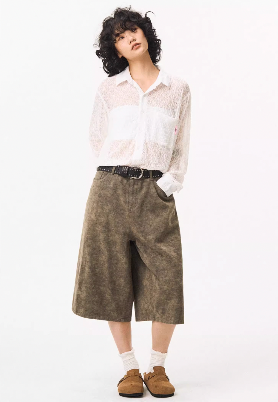 EMPTY REFERENCE Lace Patchwork Long Sleeve Shirt