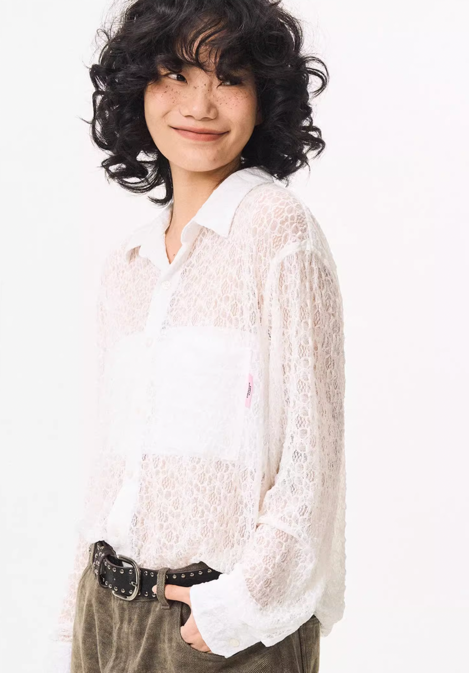 EMPTY REFERENCE Lace Patchwork Long Sleeve Shirt