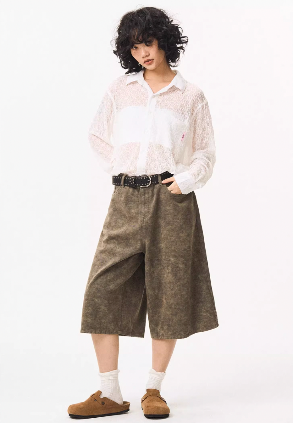 EMPTY REFERENCE Lace Patchwork Long Sleeve Shirt