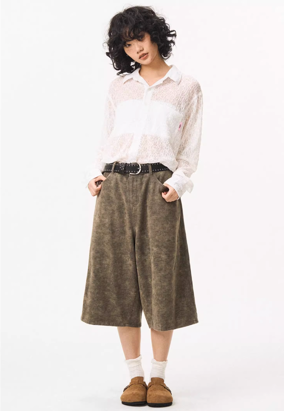 EMPTY REFERENCE Lace Patchwork Long Sleeve Shirt