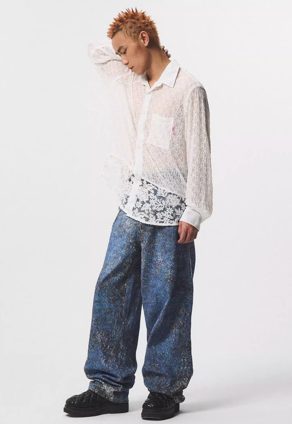 EMPTY REFERENCE Lace Patchwork Long Sleeve Shirt