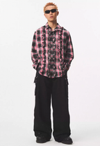 EMPTY REFERENCE Lace Plaid Pink Long Sleeve Shirt