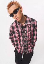 EMPTY REFERENCE Lace Plaid Pink Long Sleeve Shirt