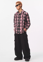 EMPTY REFERENCE Lace Plaid Pink Long Sleeve Shirt