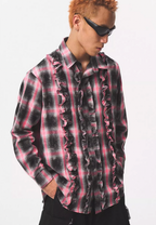 EMPTY REFERENCE Lace Plaid Pink Long Sleeve Shirt