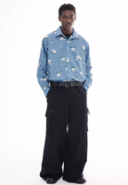 EMPTY REFERENCE Rose Print Blue Long Sleeve Shirt