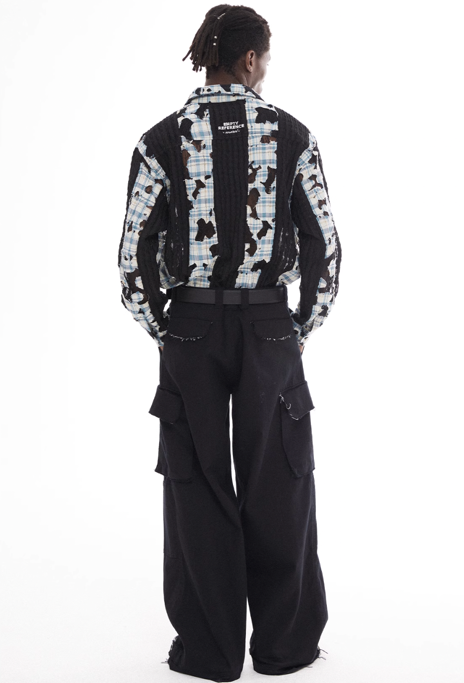 EMPTY REFERENCE Plaid Lace Patchwork Long Sleeve Shirt