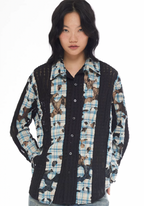 EMPTY REFERENCE Plaid Lace Patchwork Long Sleeve Shirt