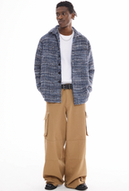 EMPTY REFERENCE Tweed Plaid Blue Long Sleeve Shirt