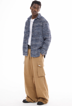 EMPTY REFERENCE Tweed Plaid Blue Long Sleeve Shirt