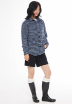 EMPTY REFERENCE Tweed Plaid Blue Long Sleeve Shirt