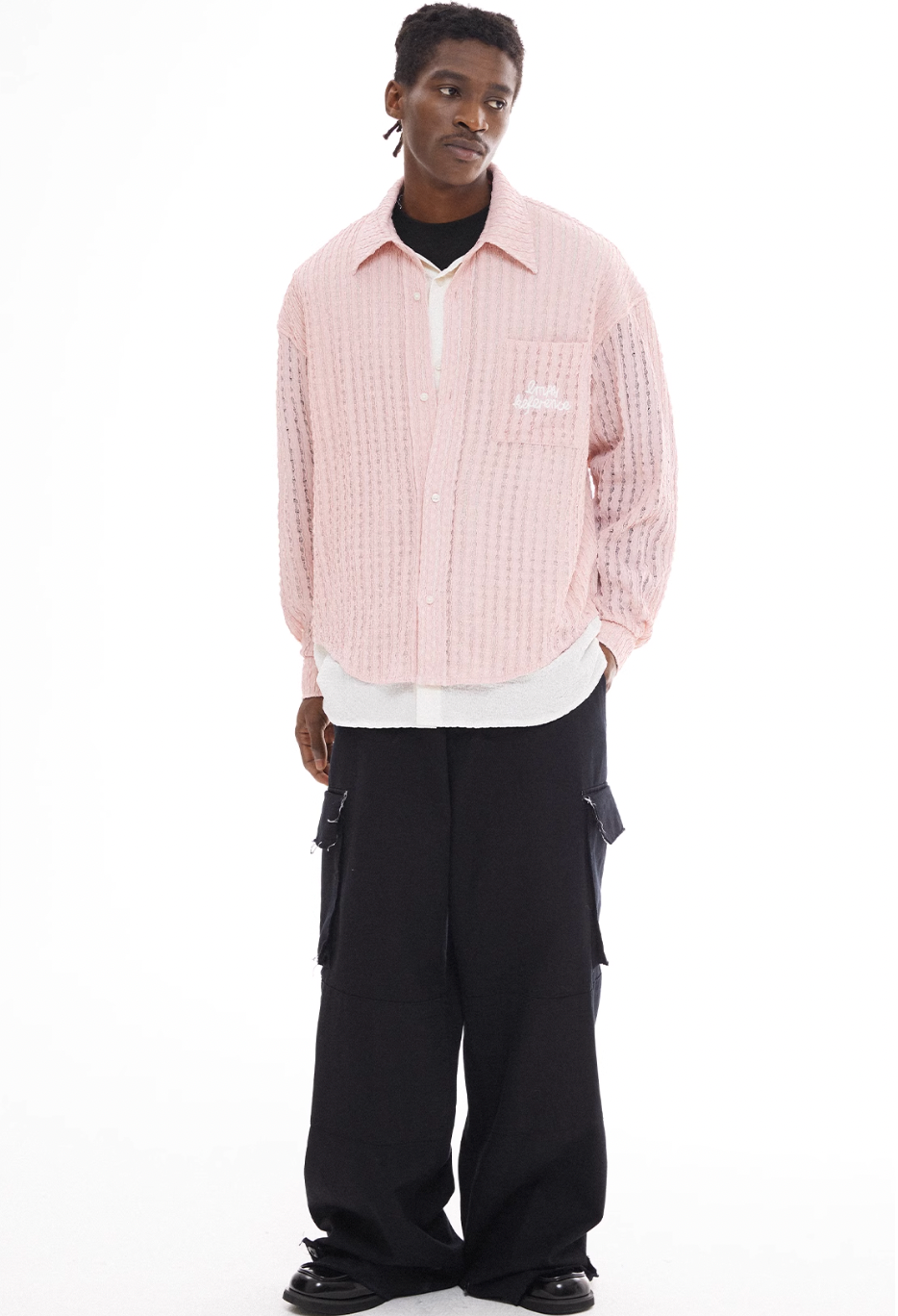 EMPTY REFERENCE Pink Faux Two Piece Long Sleeve Shirt