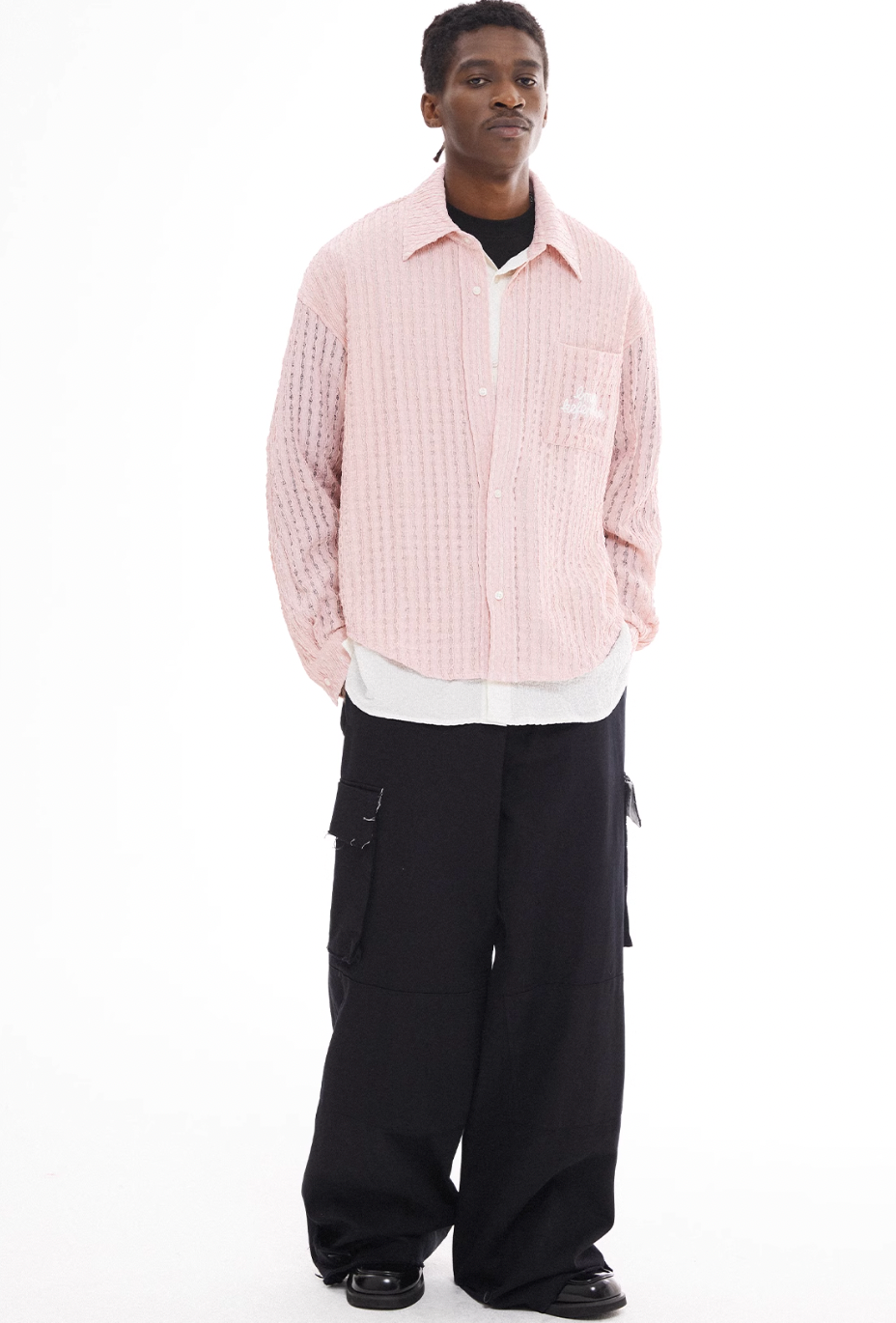 EMPTY REFERENCE Pink Faux Two Piece Long Sleeve Shirt