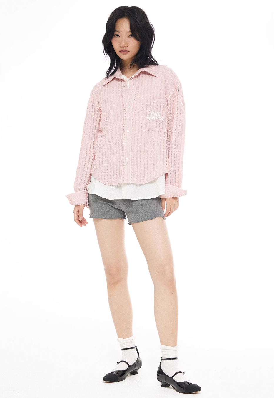 EMPTY REFERENCE Pink Faux Two Piece Long Sleeve Shirt