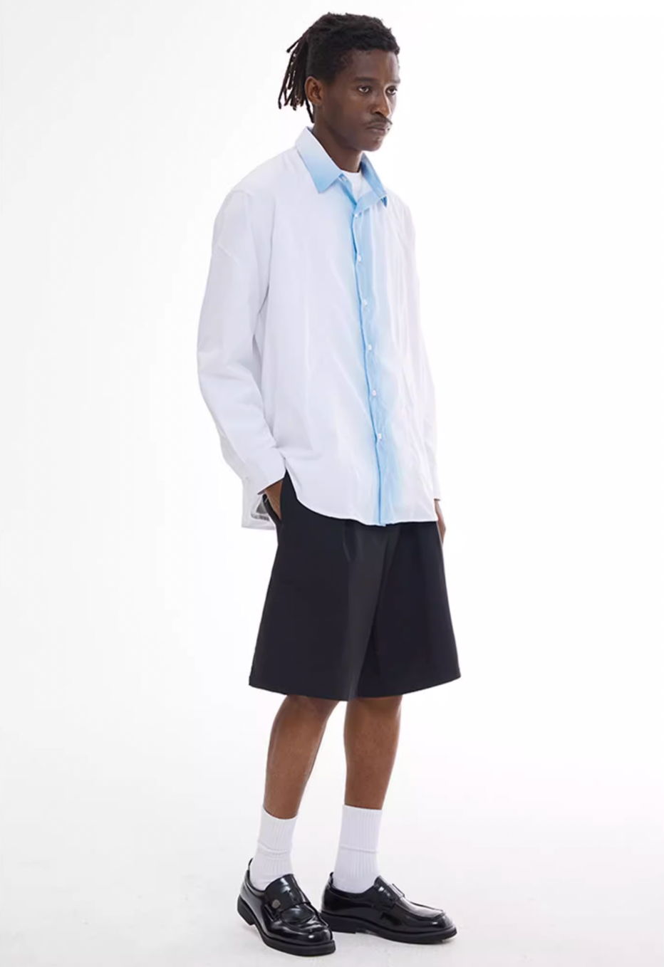 EMPTY REFERENCE White Blue Stripe Gradient Long Sleeve Shirt