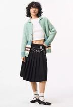 EMPTY REFERENCE Green Striped Wool Knit Cardigan