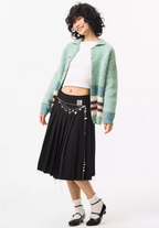 EMPTY REFERENCE Green Striped Wool Knit Cardigan