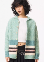 EMPTY REFERENCE Green Striped Wool Knit Cardigan