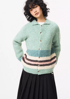 EMPTY REFERENCE Green Striped Wool Knit Cardigan