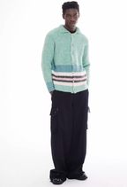 EMPTY REFERENCE Green Striped Wool Knit Cardigan