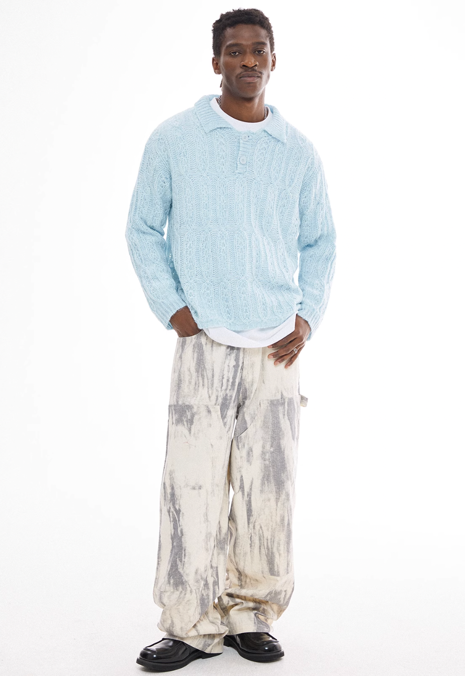 EMPTY REFERENCE Cutout Polo Knit Sweater