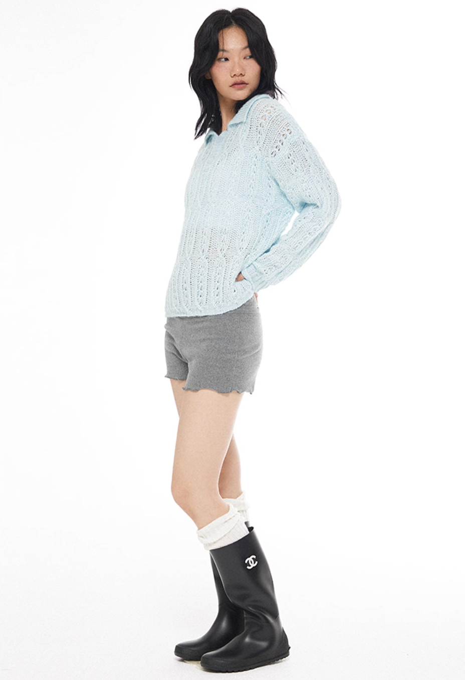 EMPTY REFERENCE Cutout Polo Knit Sweater