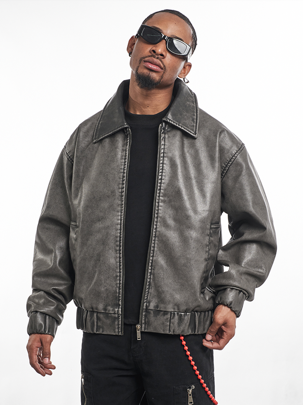 F3F Select Vintage PU Leather Zip Up Jacket