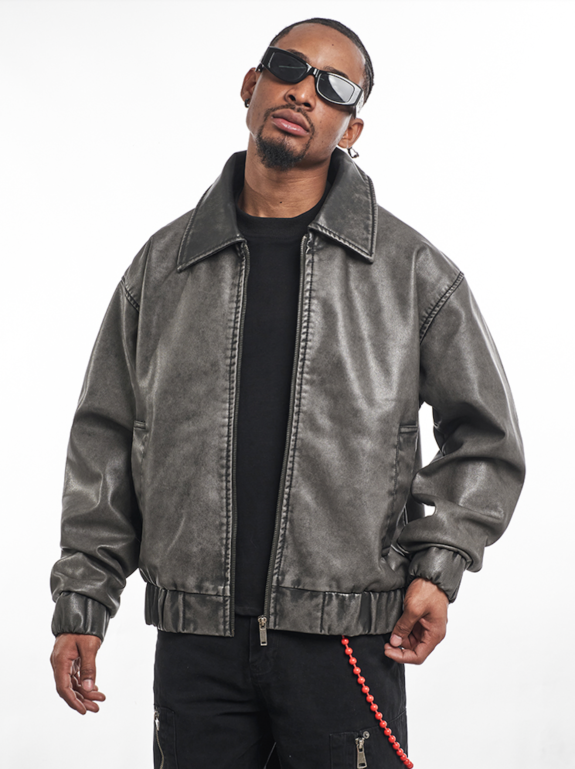 F3F Select Vintage PU Leather Zip Up Jacket