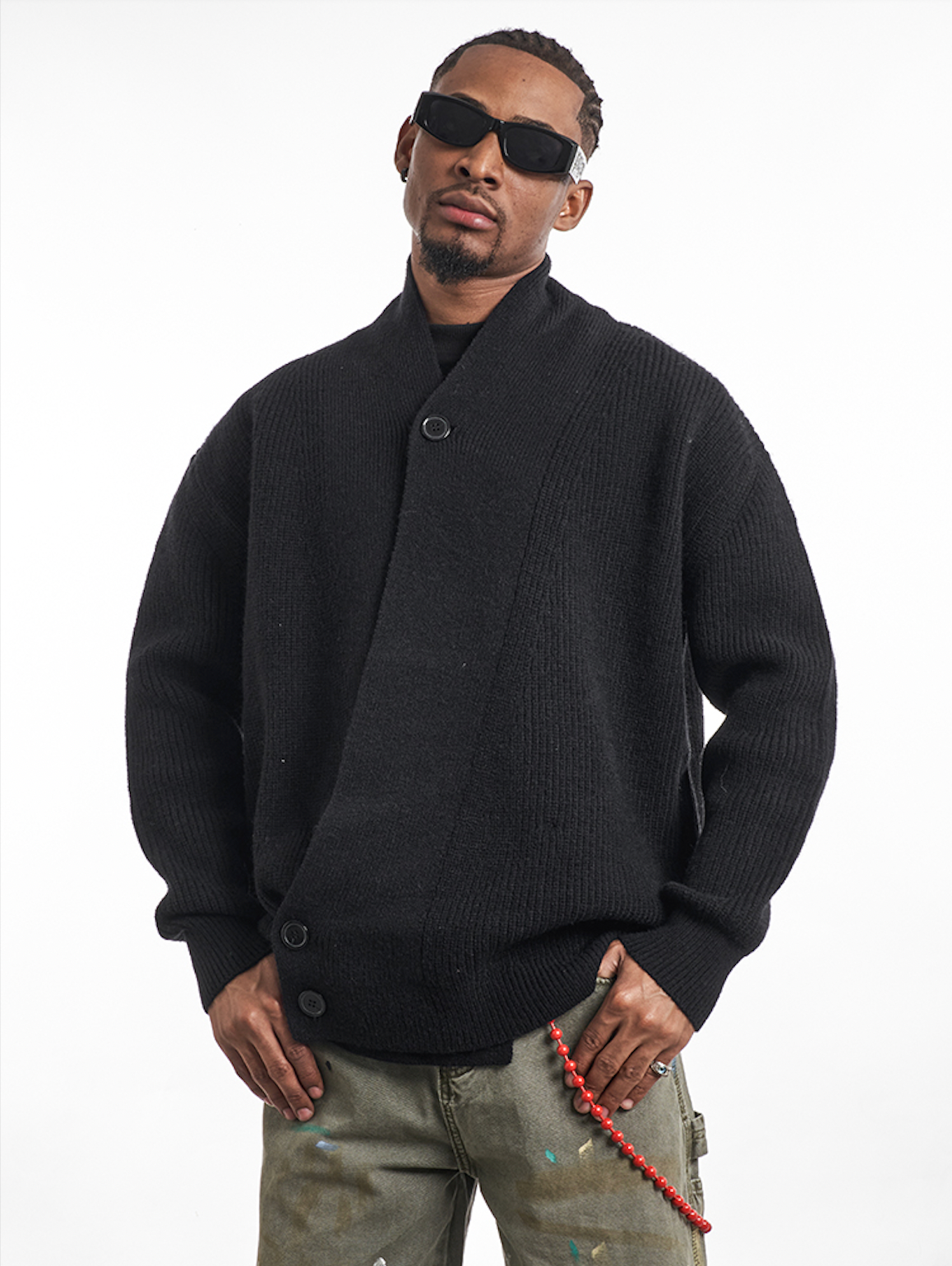 F3F Select Irregular Slant Button Knit Cardigan