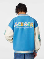 Achock Colorful Flower Logo Embroidery Varsity Jacket