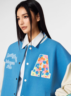 Achock Colorful Flower Logo Embroidery Varsity Jacket