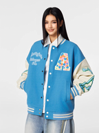 Achock Colorful Flower Logo Embroidery Varsity Jacket