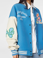 Achock Colorful Flower Logo Embroidery Varsity Jacket
