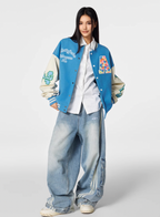 Achock Colorful Flower Logo Embroidery Varsity Jacket