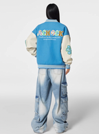 Achock Colorful Flower Logo Embroidery Varsity Jacket