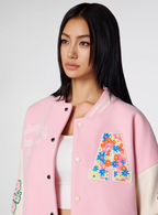 Achock Colorful Flower Logo Embroidery Varsity Jacket