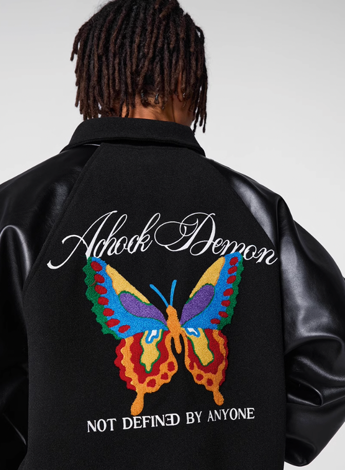 Achock Colorful Butterfly Embroidery Varsity Jacket