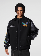 Achock Colorful Butterfly Embroidery Varsity Jacket