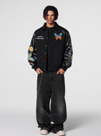 Achock Colorful Butterfly Embroidery Varsity Jacket