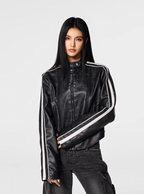 Achock Girls' Striped Leather Short Motorcycle Jacket