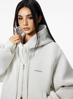 Achock Layered Double Zip Hooded Sweatshirt Jacket