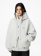 Achock Layered Double Zip Hooded Sweatshirt Jacket