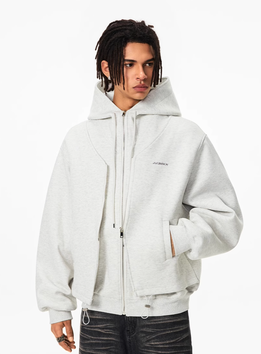 Achock Layered Double Zip Hooded Sweatshirt Jacket
